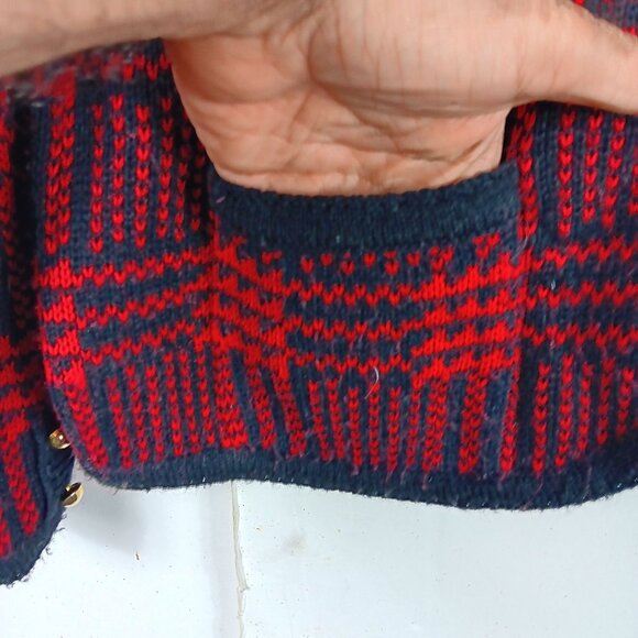 Vintage Stonecanyon By Segue Womens Plaid Knit Cardigan Sweater Medium Red/Black - Picture 3 of 6